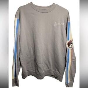 Buc-ee's Gray Sweater with Colorful Sleeve Stripes